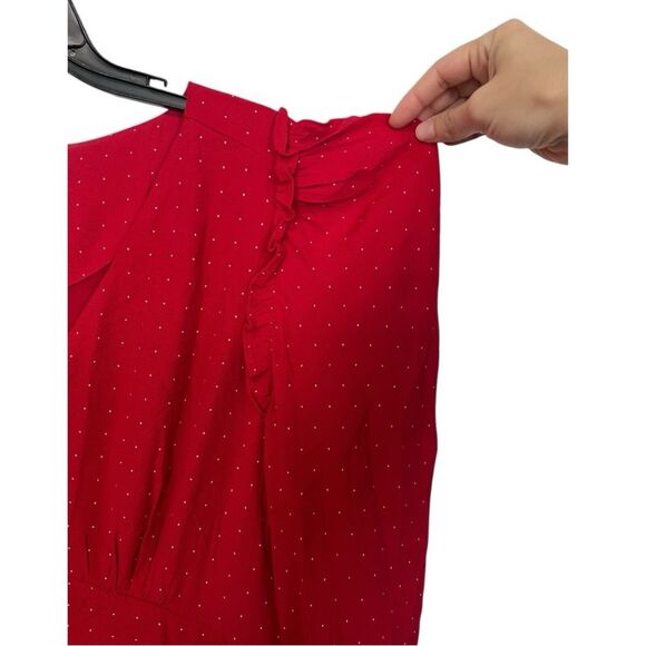 NWT J. Crew | Drapey Puff Sleeve Ruffled Red White Polka Dot Dress 14 - Picture 8 of 16